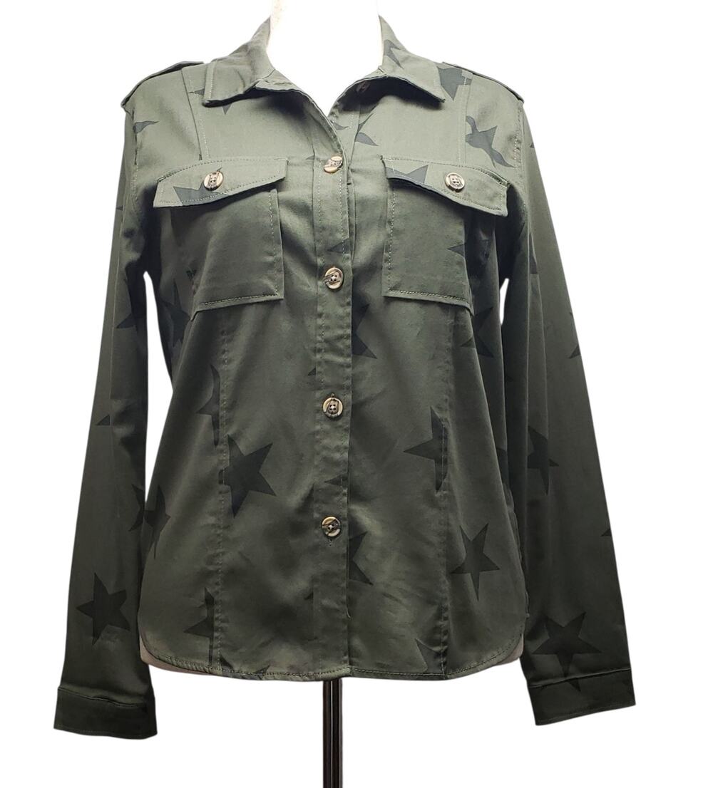 Knox Rose Women L Olive Green Star Utility Shacket Jacket Boho Whimsigoth Top